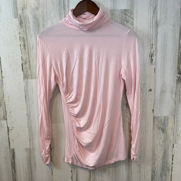 Womens - New York & Company Turtleneck Ruched Long Sleeve Top Pink Stretch- SZ S - Picture 1 of 4